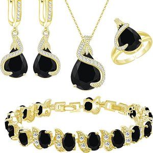 Women Water Drop Cubic Zirconia Artificial Crystal Earrings Pendant Necklace